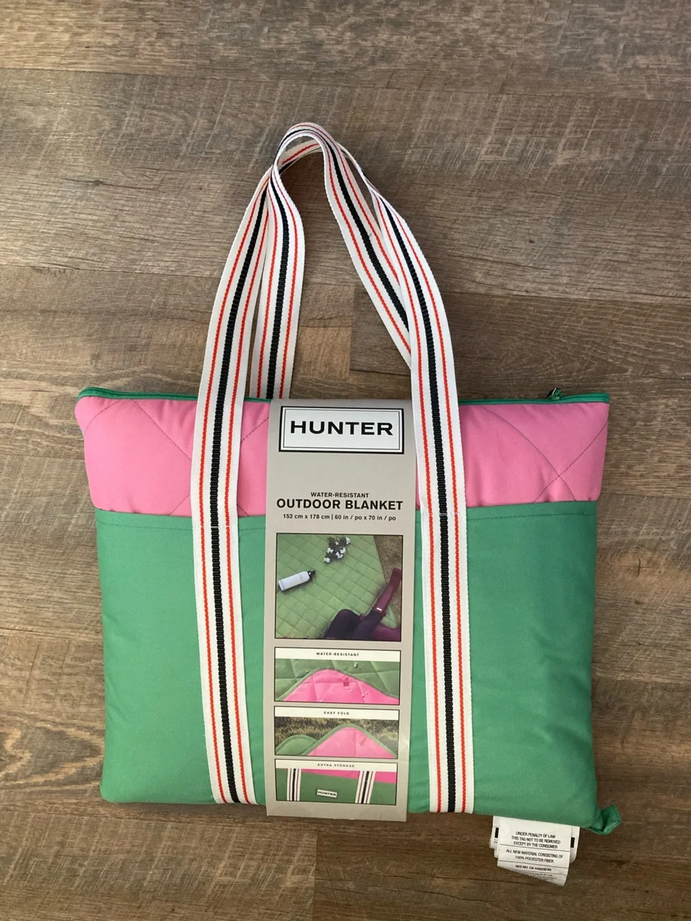 HUNTER | Green/Pink Color Block Outdoor Water Resistant Packable Travel Blanket